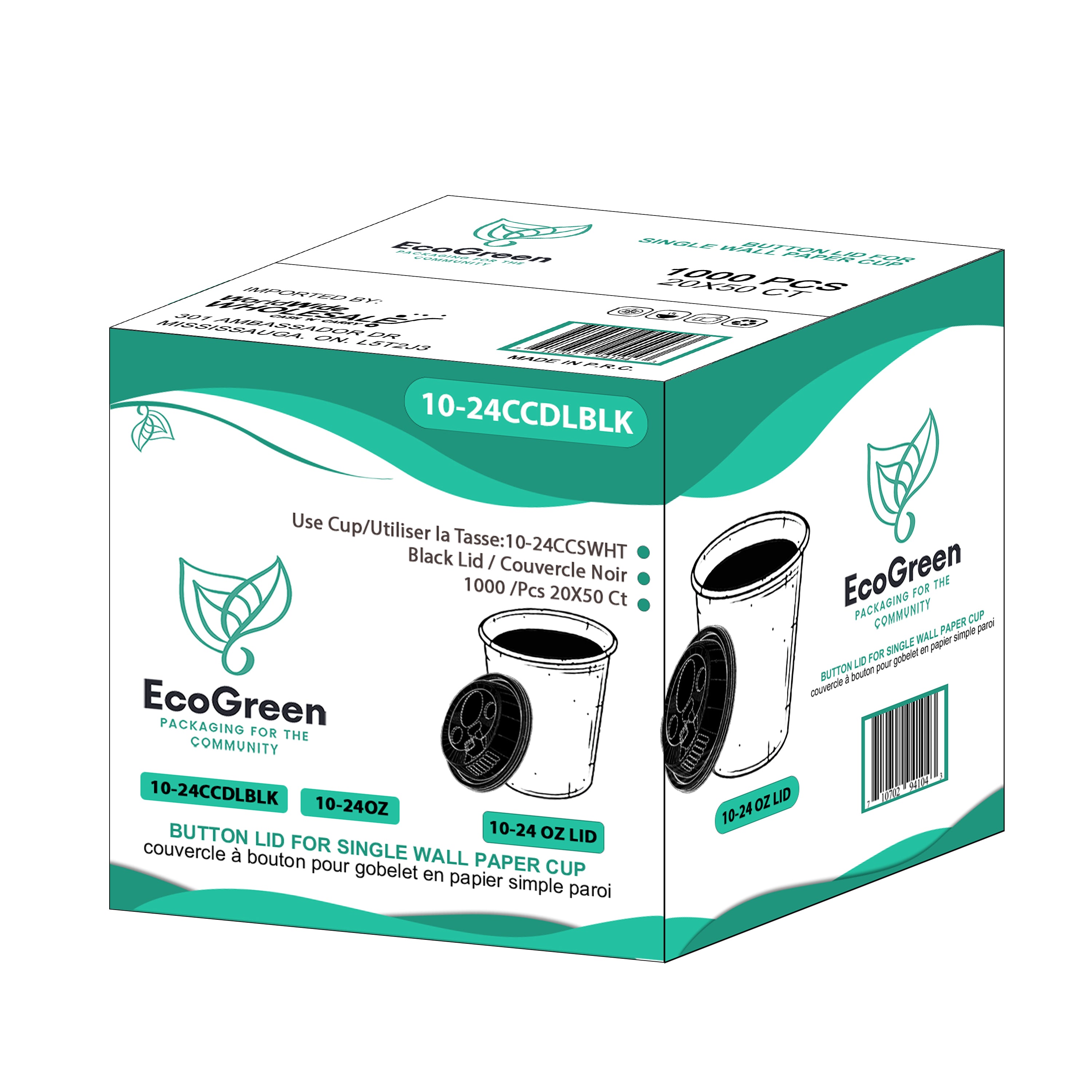 EcoGreen - Dome Lid For 10oz-24oz Hot Paper Cup - Black