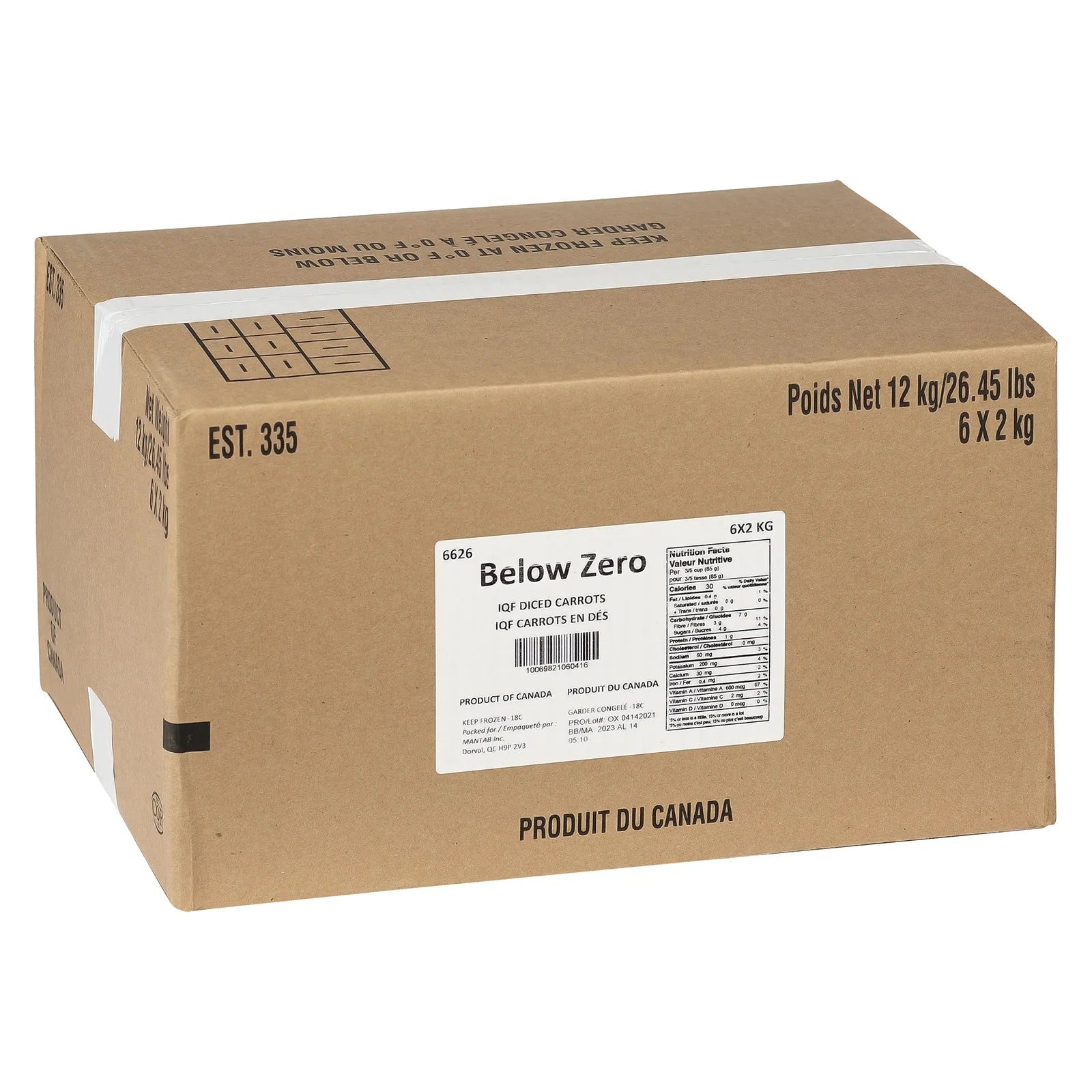 Below Zero - Diced Carrots - 20 Lb