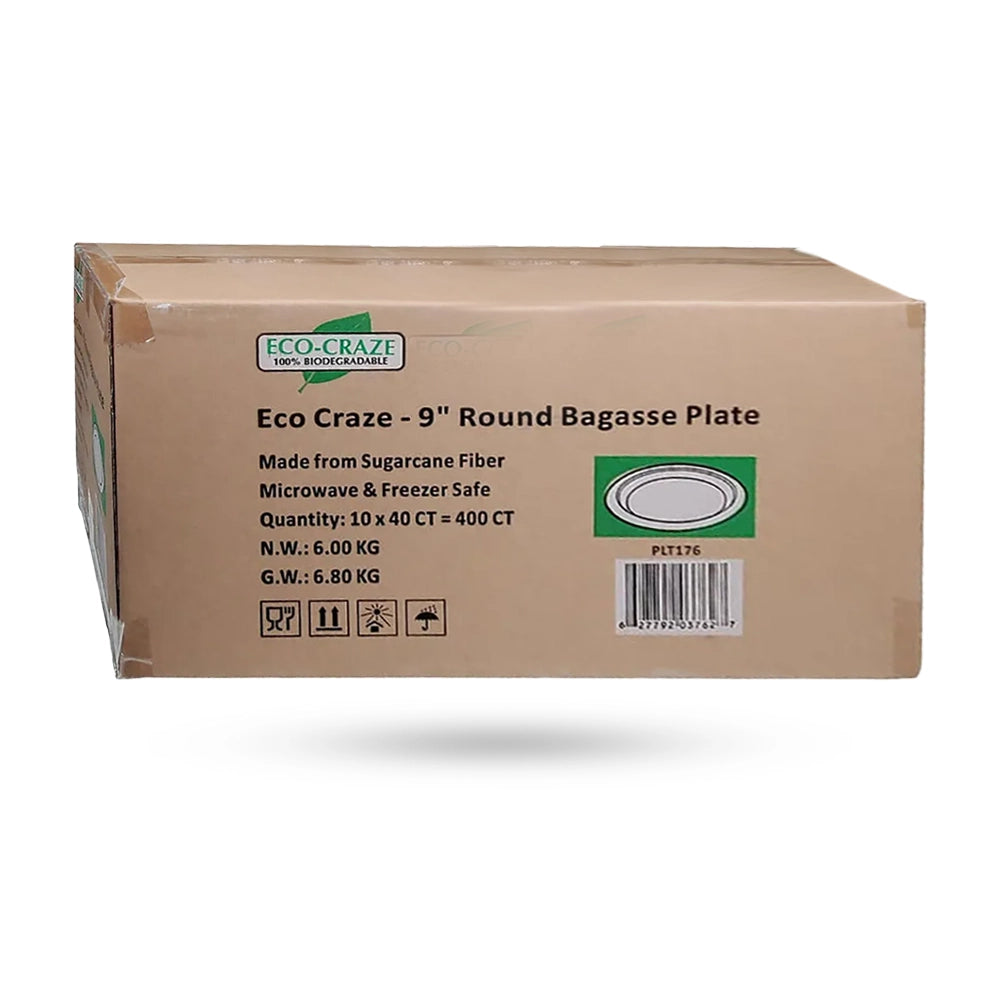 EcoCraze - 9" Round Bagasse Plate - Retail Pack