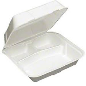 Evergreen - 9X6X3" - Bagasse Clamshell Container - 2 Comp