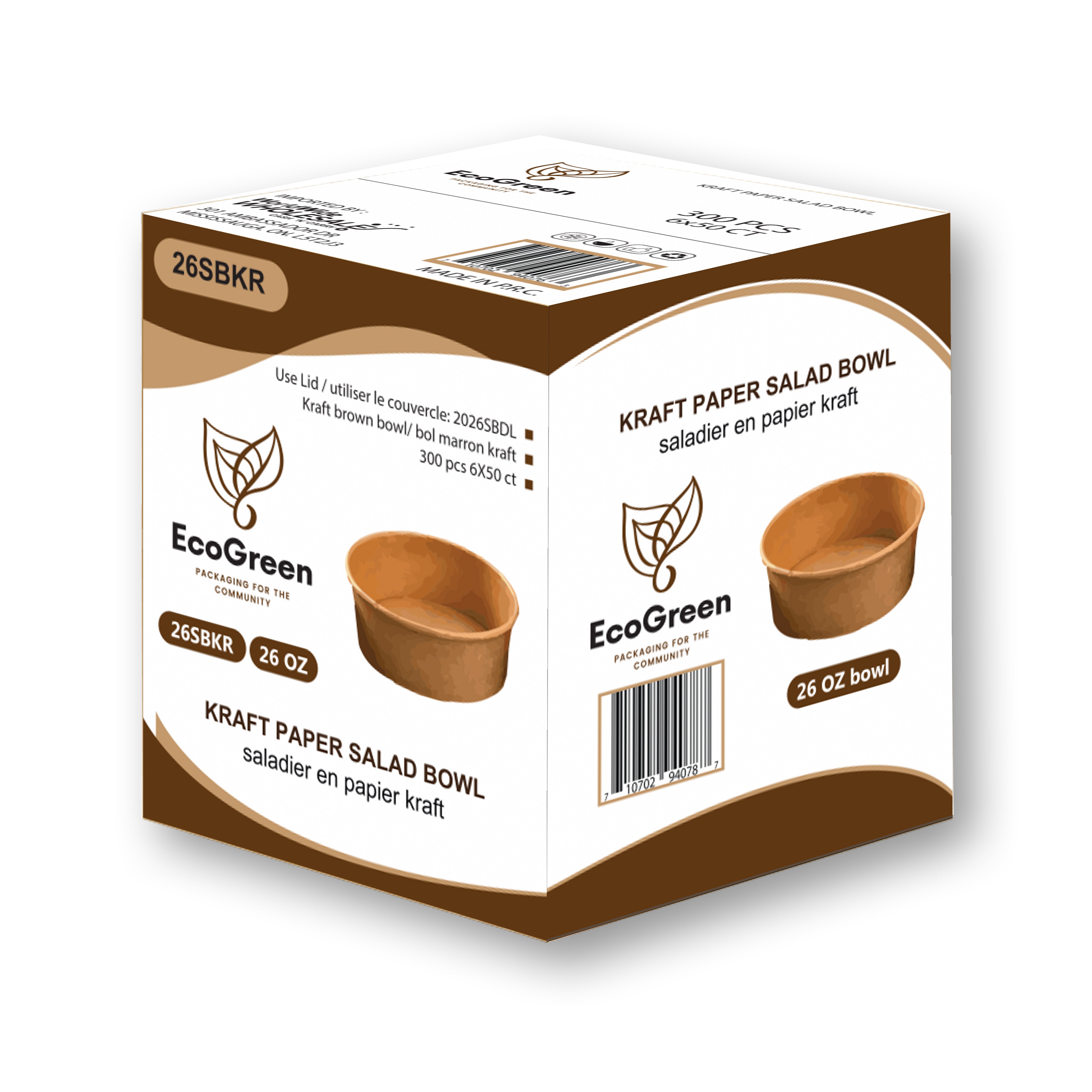EcoGreen - Kraft Paper Salad Bowl - 26 Oz - 750ml