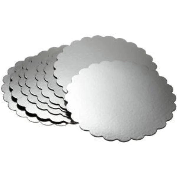Enjay - Silver Round  Scalloped Edges Cake Pad - 8"