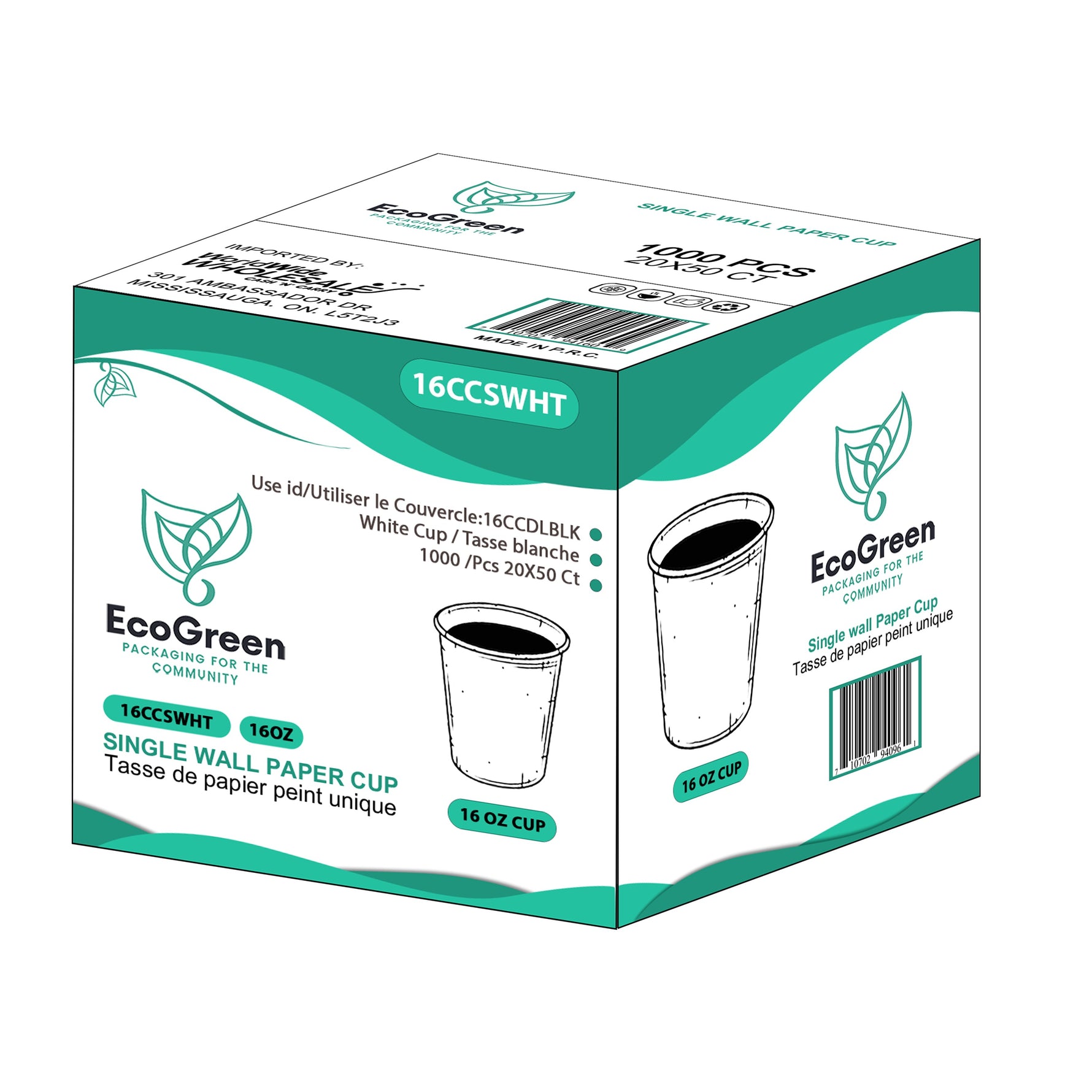 EcoGreen 16oz Single Wall Paper Cup White - A2Z Cash N Carry