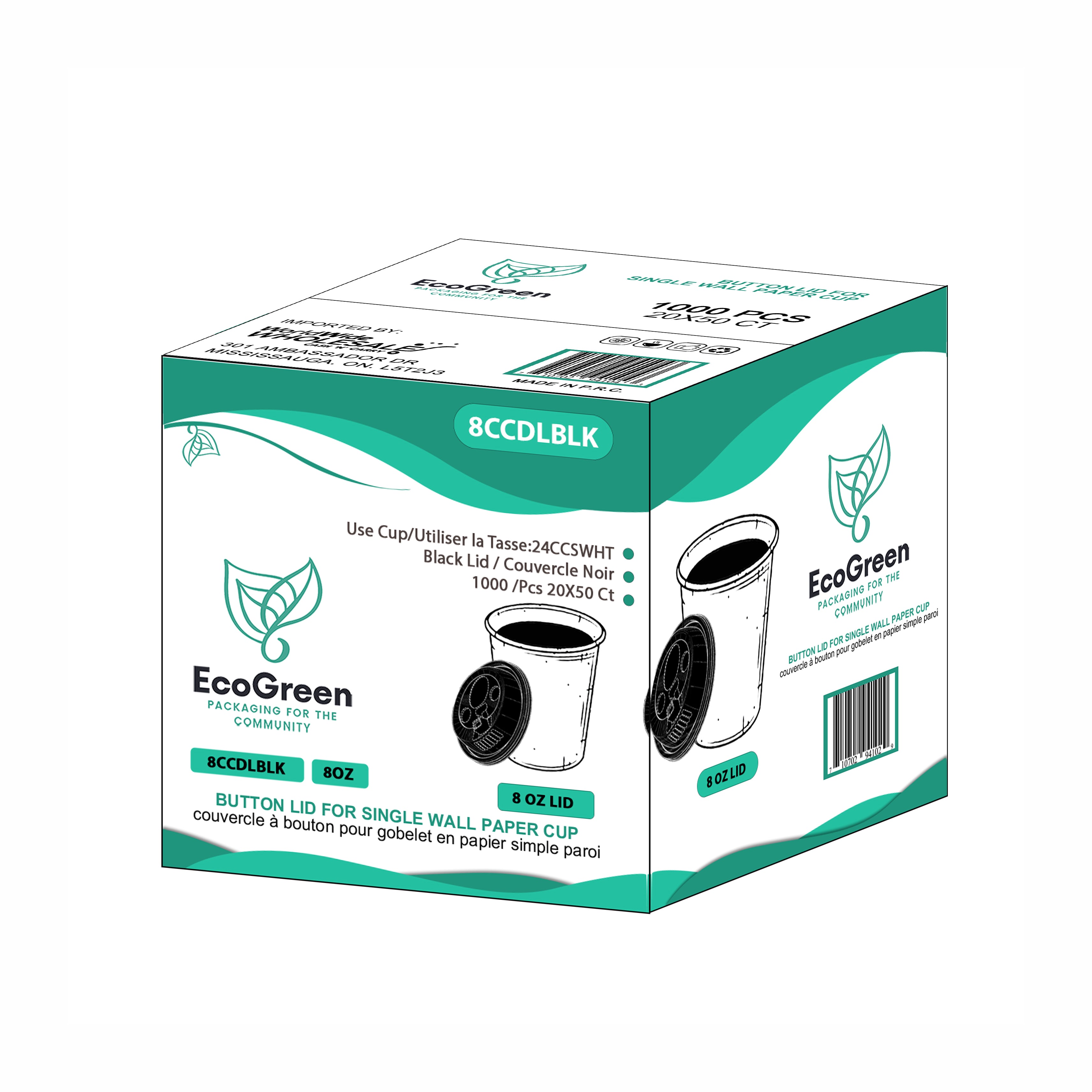 EcoGreen - Dome Lid For 8oz Paper Cup - Black