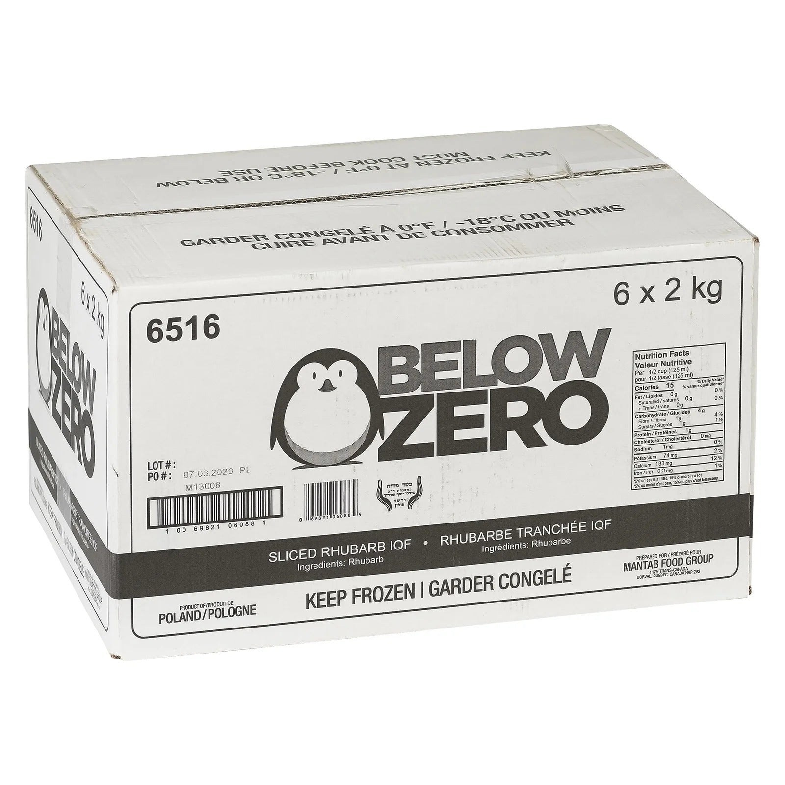 Below Zero - IQF Rhubarb - 2 Kg - A2Z Cash N Carry (label detail)