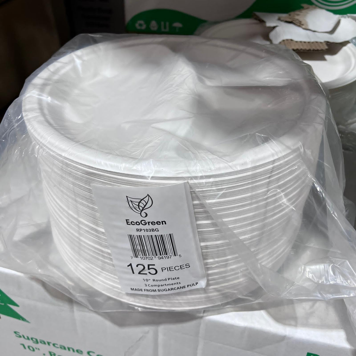 EcoGreen - 10" Bagasse Paper Plate - 3 Comp
