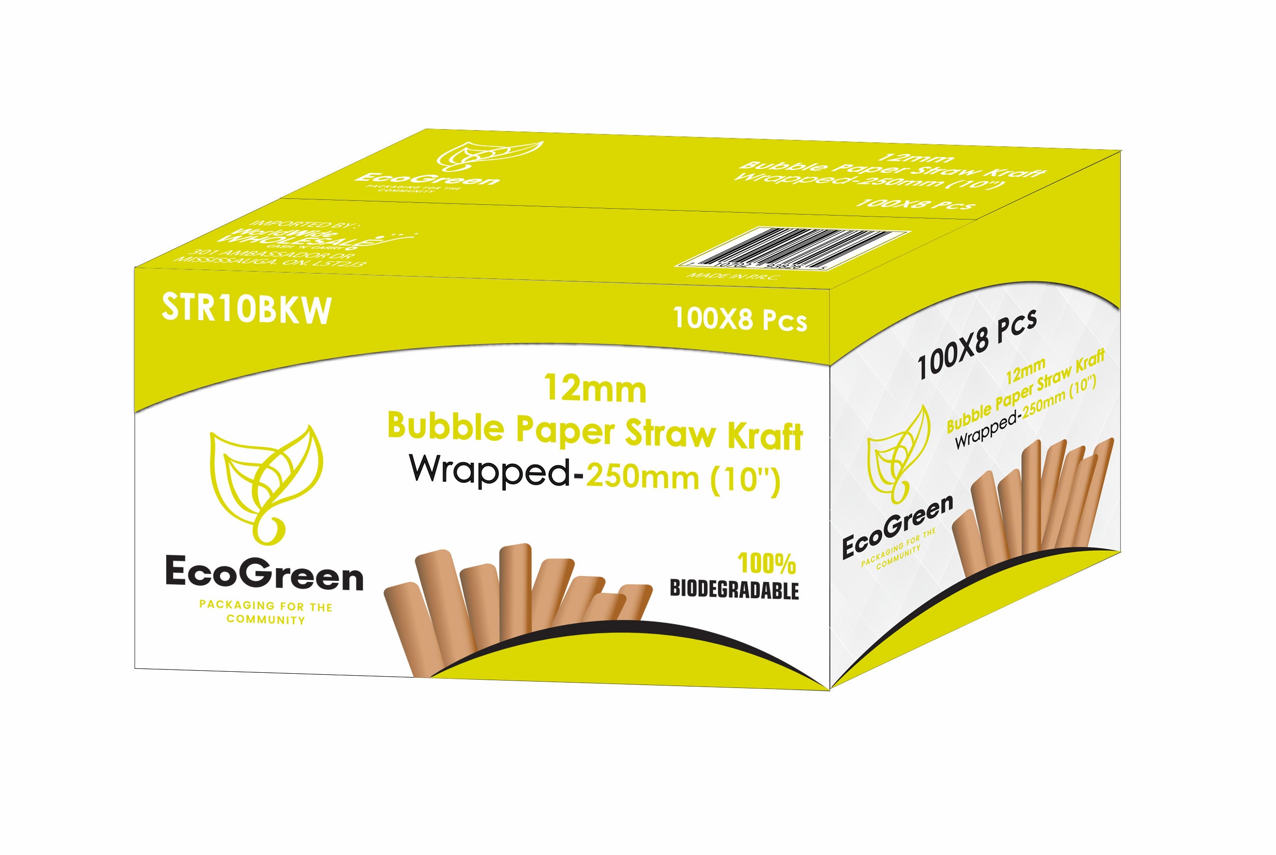 Ecogreen - 10" Bubble Paper Straws - Wrapped - Kraft - 100Ct - A2Z Cash N Carry