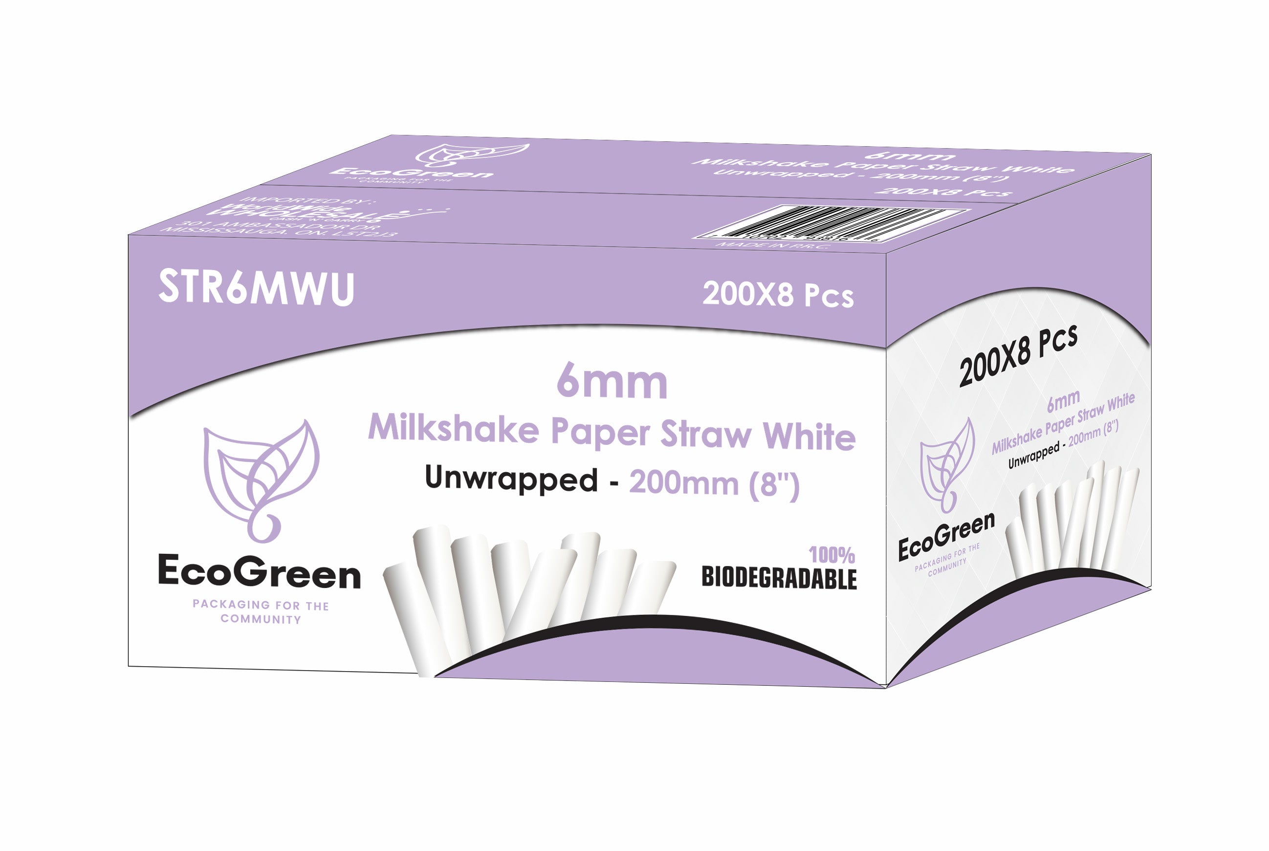 Ecogreen - 8" Milkshake Paper Straws - Unwrapped - 200Ct