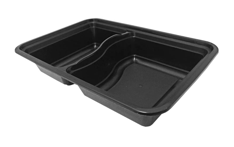 PCM - 9" Rectangular Black 2 Compartment Plastic Container 38oz - Combo