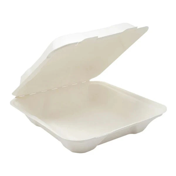 PPP - 8X8 Bagasse Clamshell Container - 1 Comp