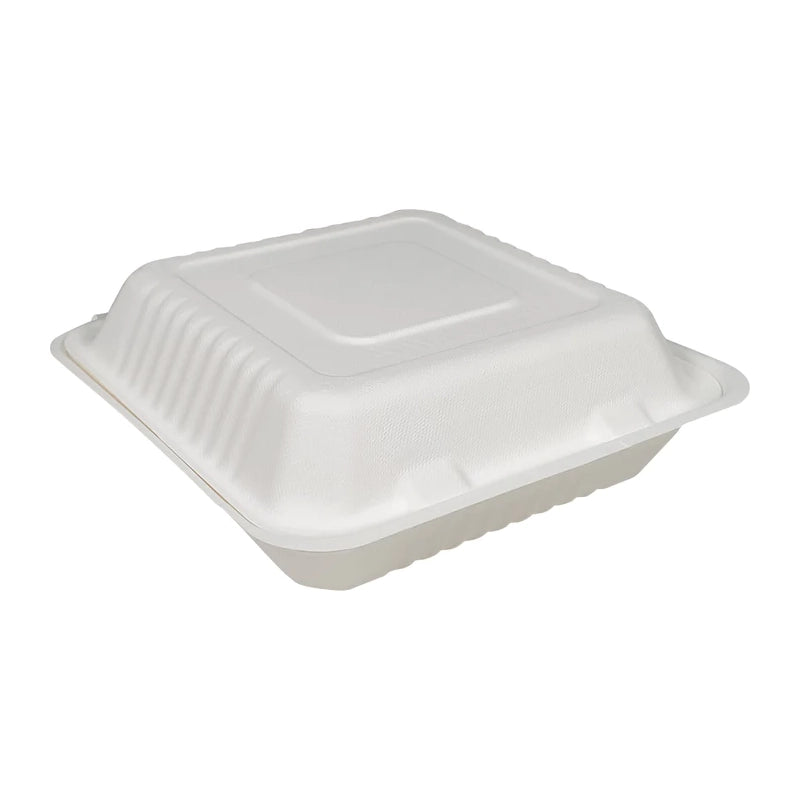 PPP - 8X8X3 - Bagasse Clamshell Container - 3 Comp