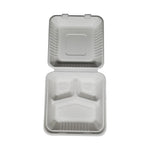 PPP - 8X8X3 - Bagasse Clamshell Container - 3 Comp