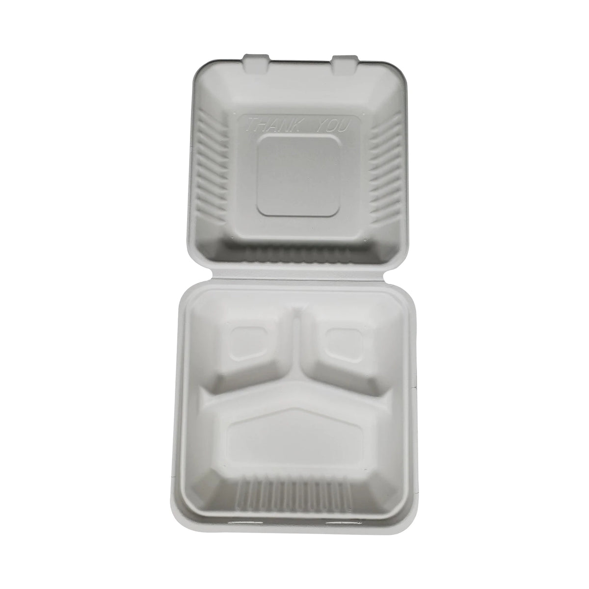 PPP - 8X8X3 - Bagasse Clamshell Container - 3 Comp