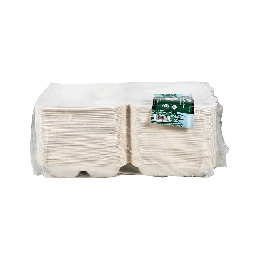 TenClouds - 9X9 Bagasse Clamshell Container - 3 Comp.
