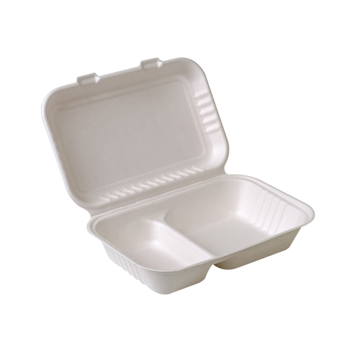 Evergreen - 9X6X3" - Bagasse Clamshell Container - 2 Comp
