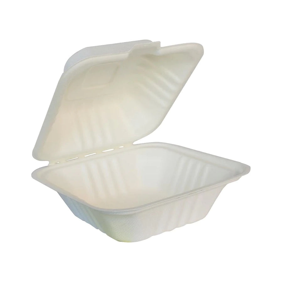 EcoGreen - 6X6X3 Bagasse Hinged Lid Container