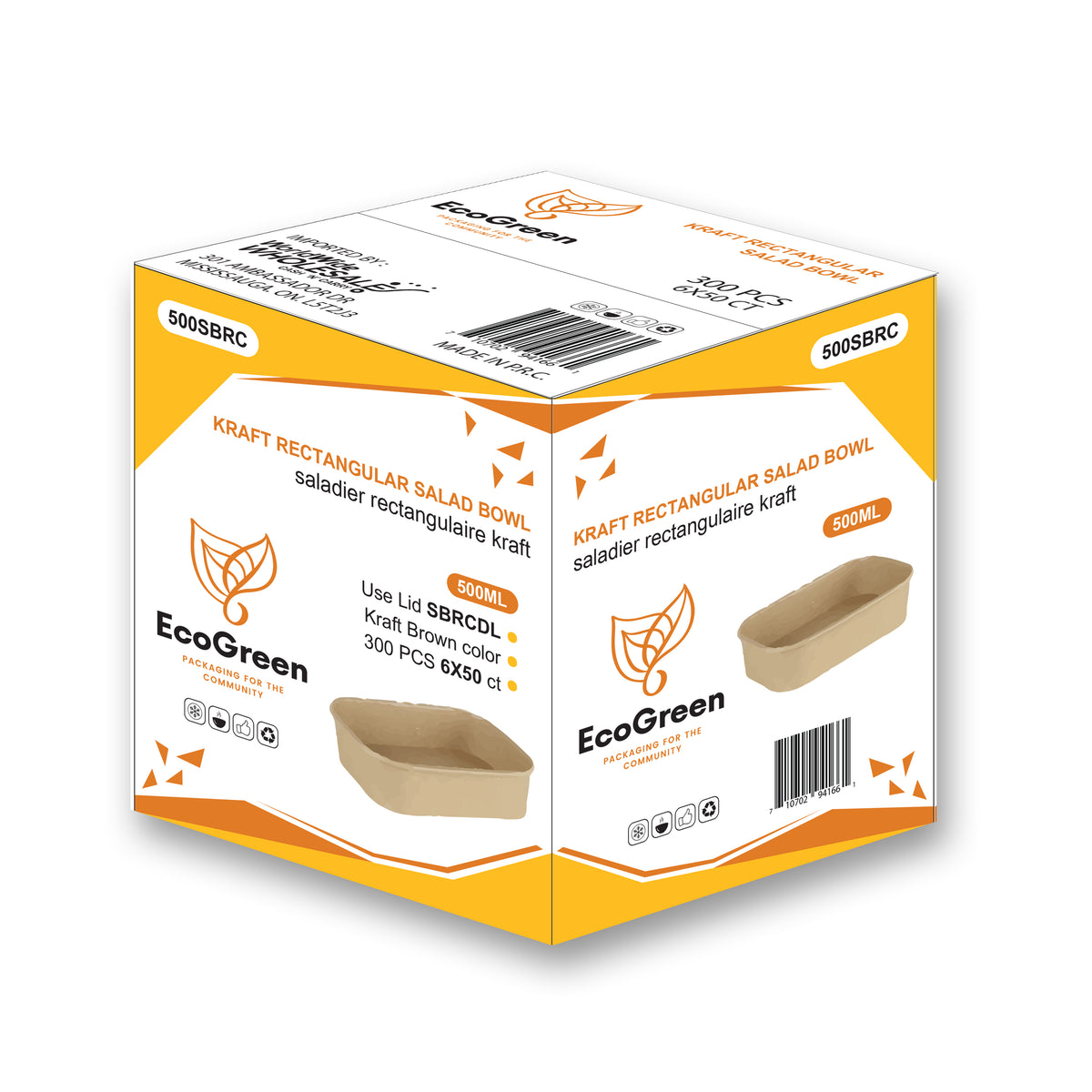 EcoGreen - Kraft Salad Bowl - Rectangular - 500ml