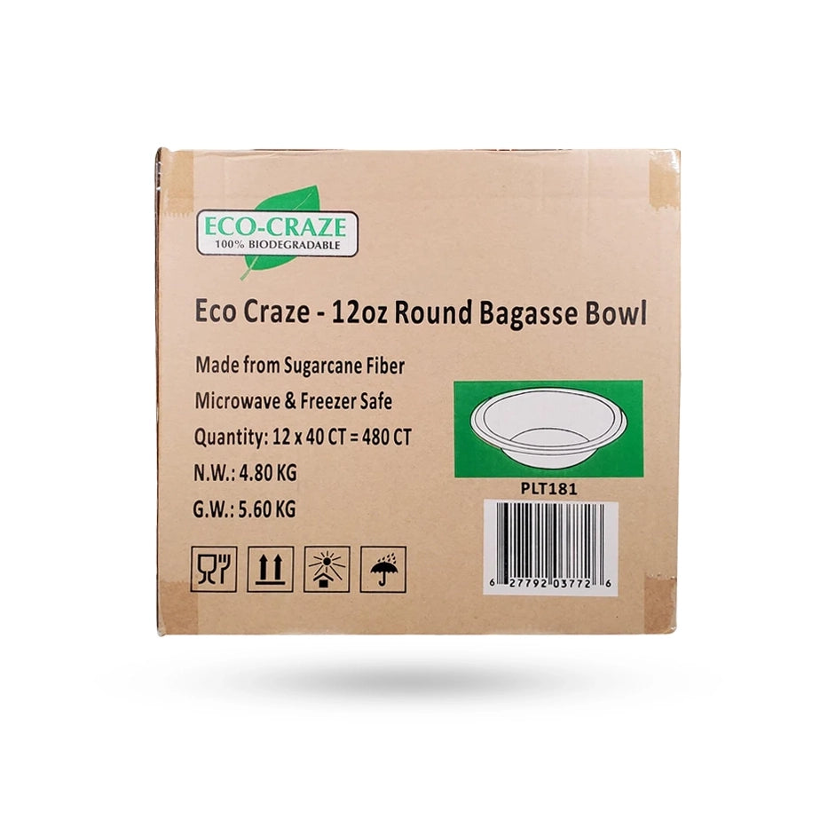 EcoCraze - 12oz Round Bagasse Bowl - Retail Pack