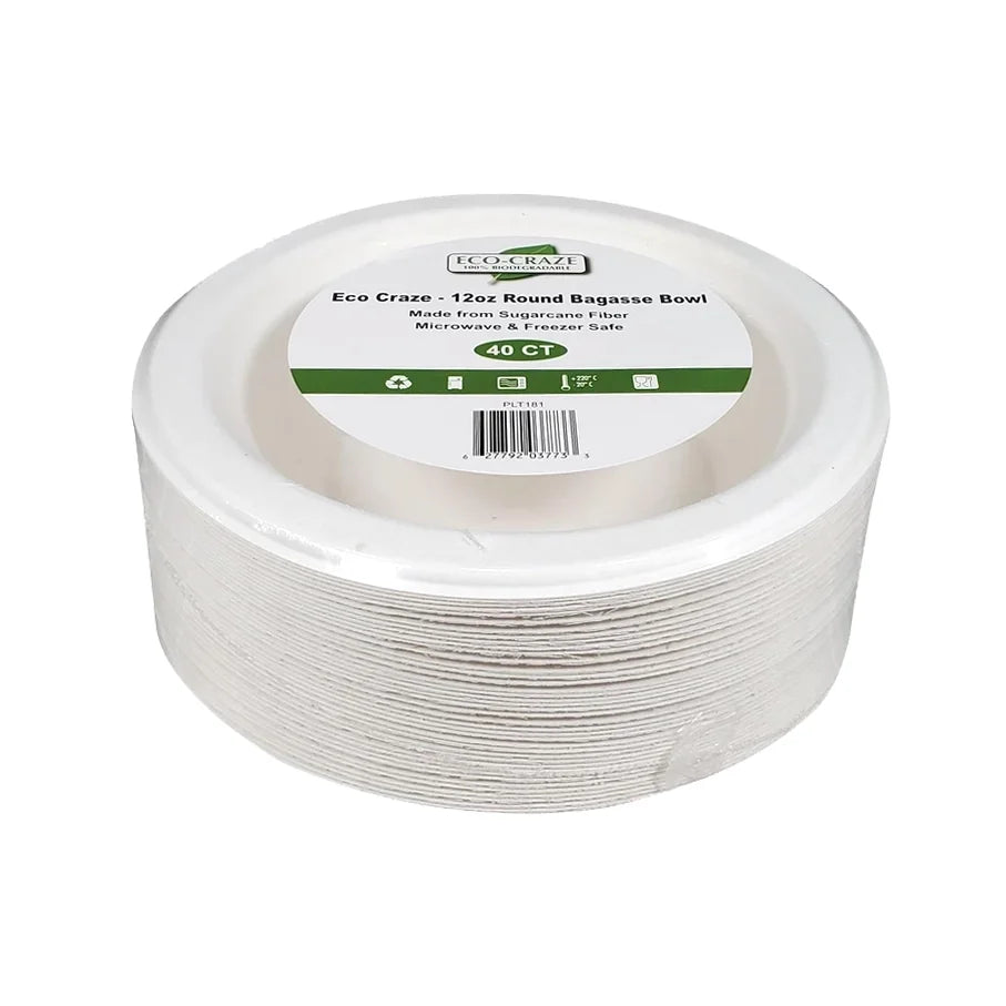 EcoCraze 12oz Round Bagasse Bowl - Retail Pack 40 Ct - A2Z Cash N Carry