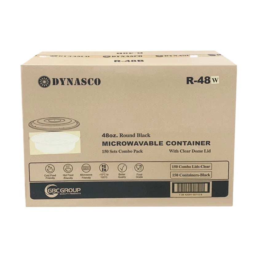 Dynasco - 48 Oz Round White Plastic Container (9") - Combo